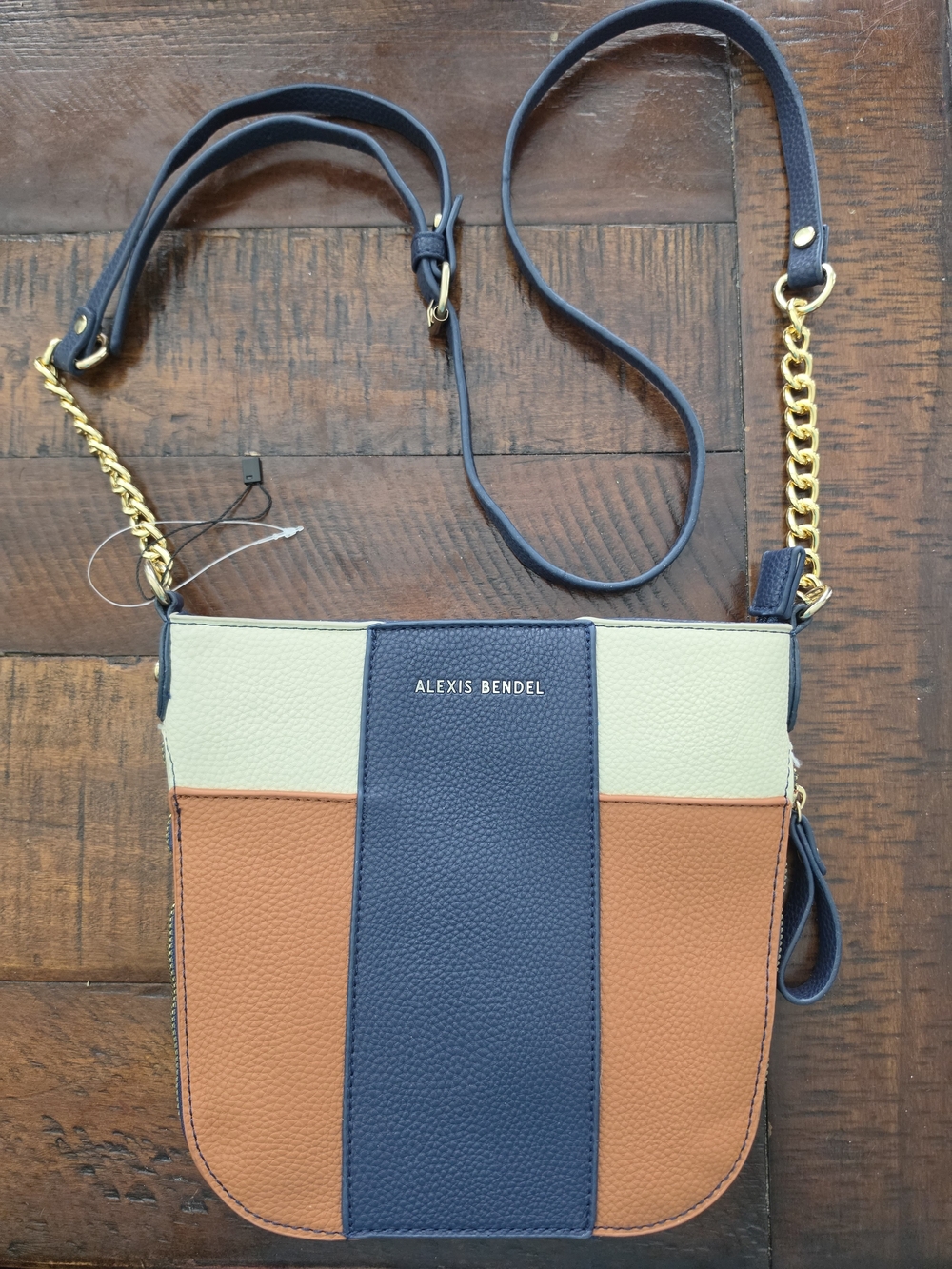 Alexis Bendel Colorblock Crossbody Bag in Navy, Tan & Cream